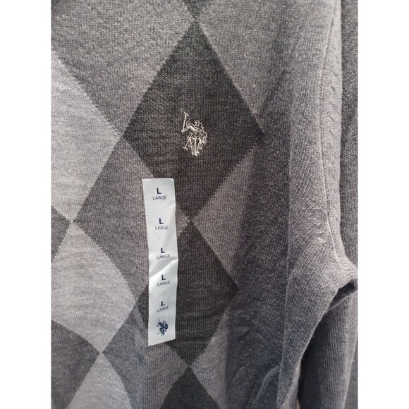 U.S. POLO ASSN. PULLOVER GREY ARGYLE MENS LONG SLEEVE SWEATER SIZE LG. NWT - Picture 4 of 6